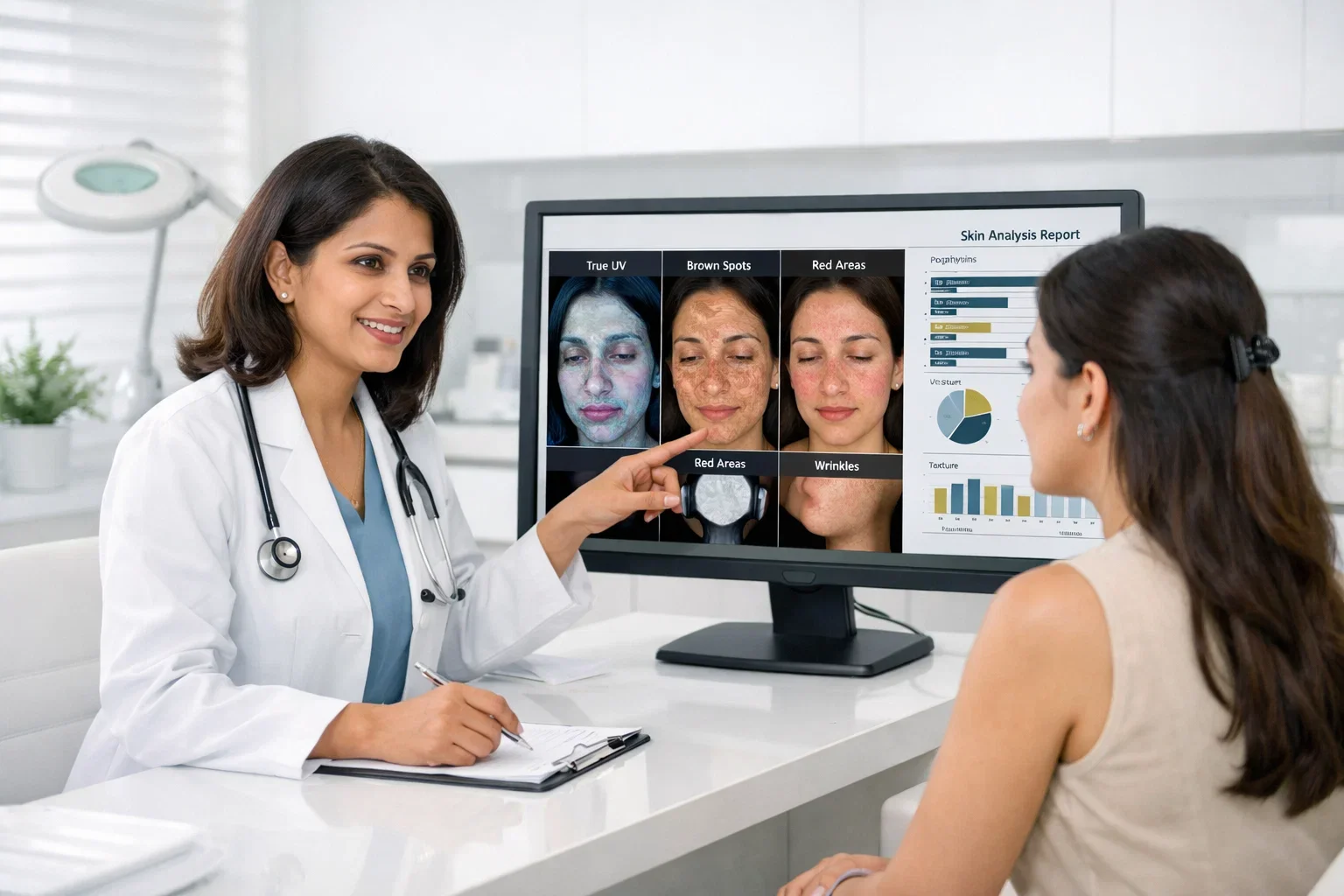 Dermatologist explaining a personalized treatment plan at Mayflower Aesthetic Clinic Ahmedabad.