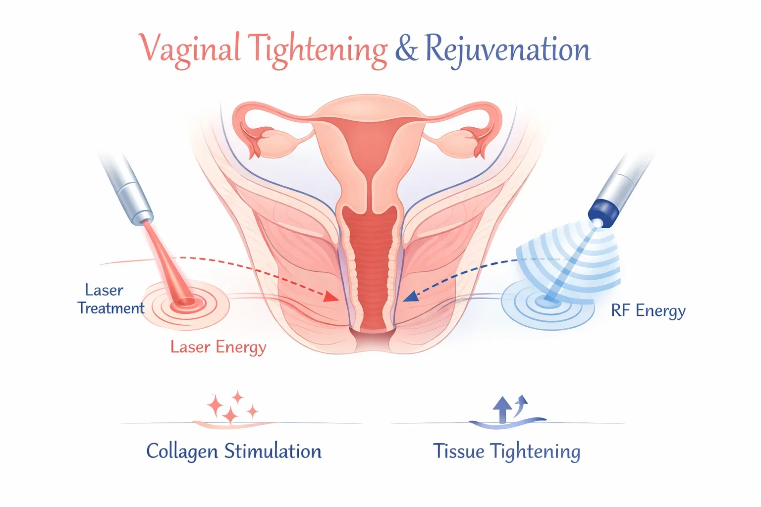 Diagram explaining vaginal tightening and vaginal rejuvenation treatments.
