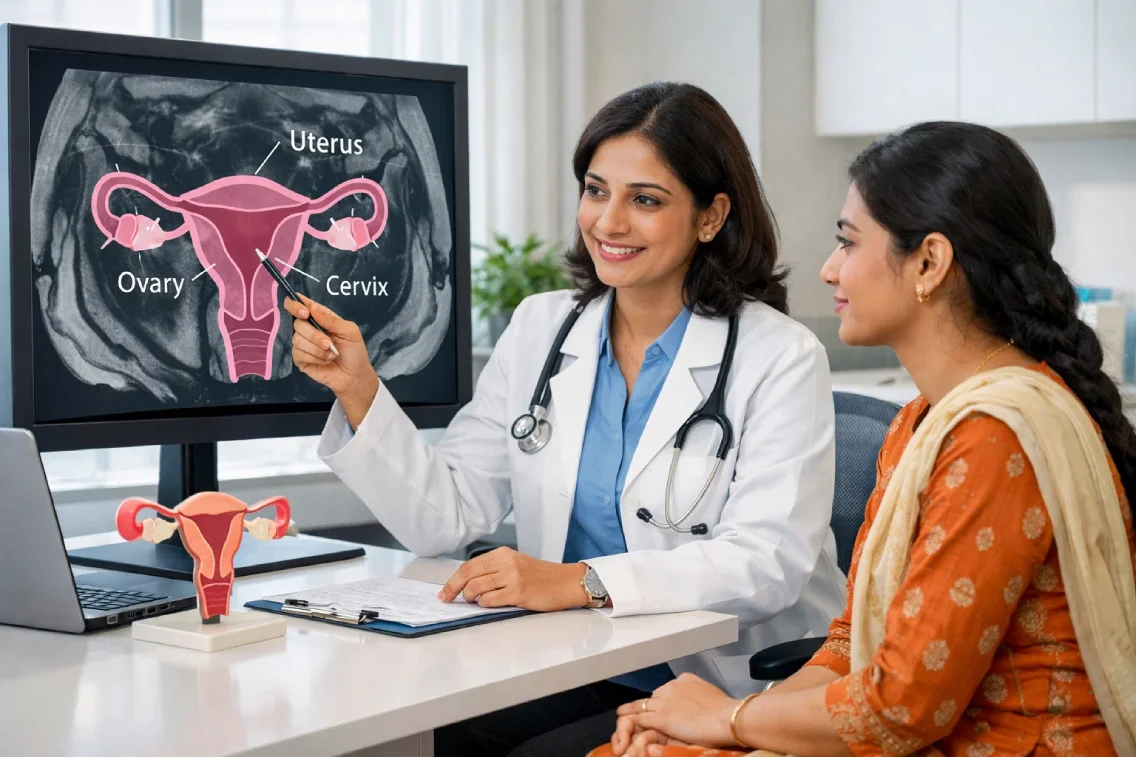 Doctor explaining endometriosis diagnosis during infertility evaluation.