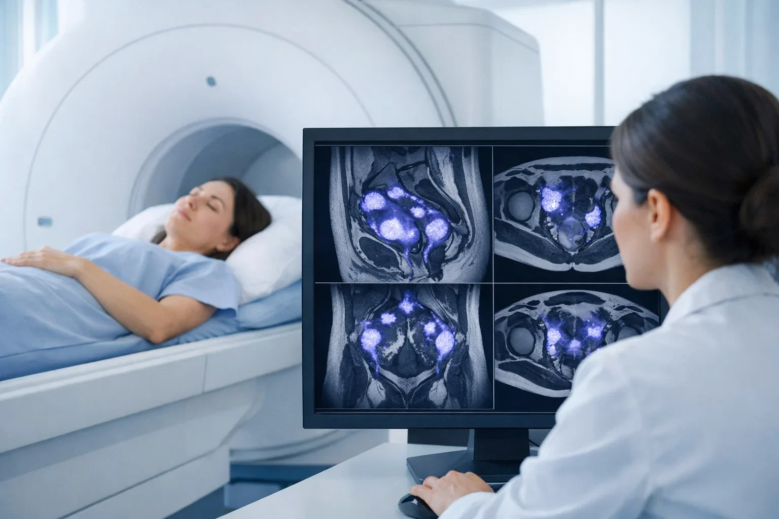 Endometriosis MRI scan being reviewed by a specialist radiologist for accurate diagnosis.