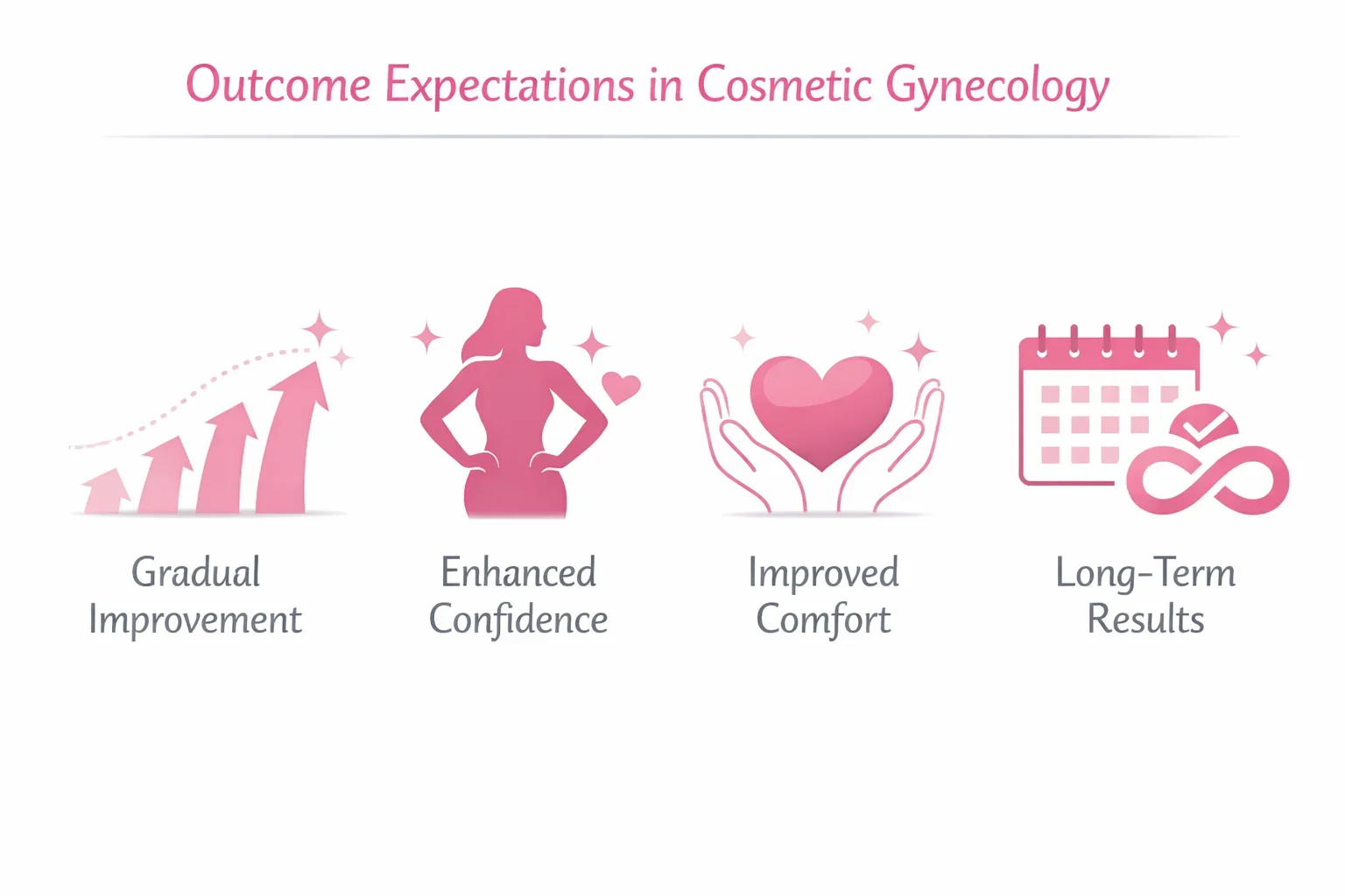 Expected results timeline after cosmetic gynecology treatments.