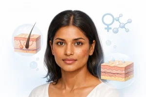 Hair loss in women with associated skin concerns illustrated in a medical dermatology concept.