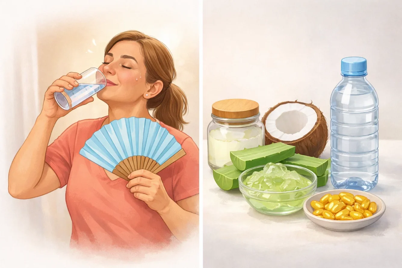 How to reduce hot flashes naturally and manage vaginal dryness during menopause.
