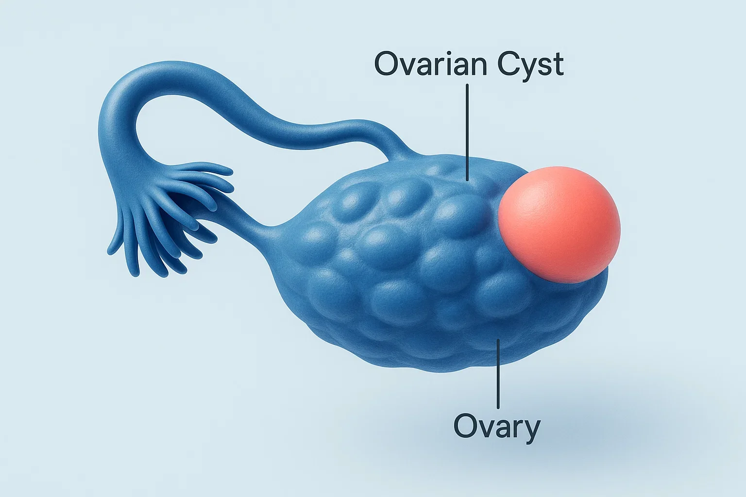 Illustration showing ovarian cyst as a common pelvic pain cause.
