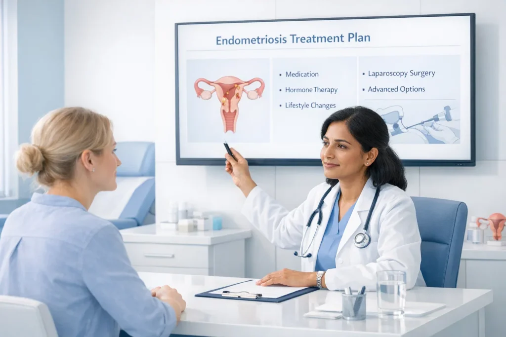 International patient consulting an endometriosis specialist in India at Mayflower Women’s Hospital.