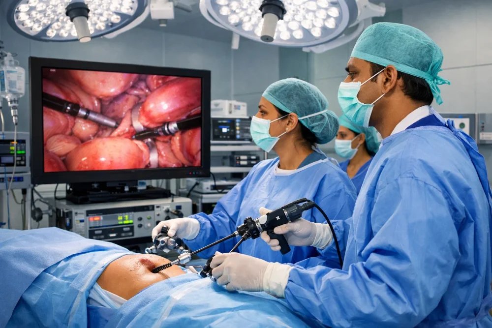Laparoscopic endometriosis surgery performed in an advanced Indian hospital.