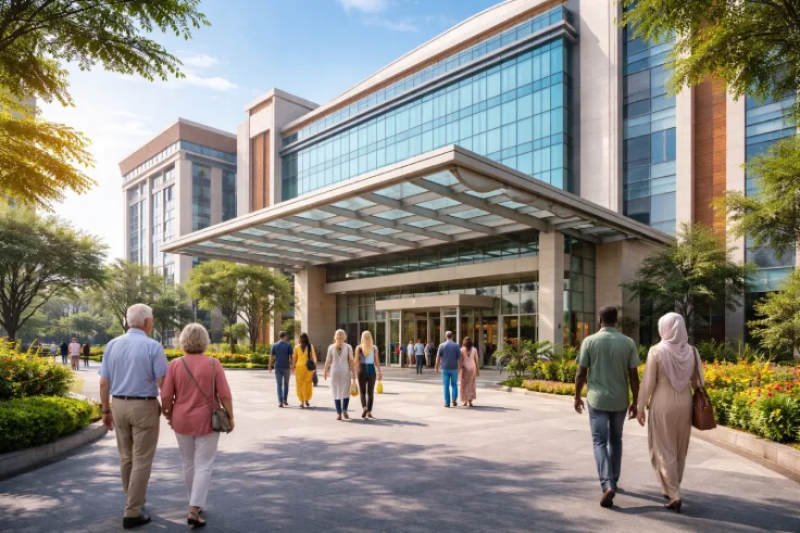 Modern hospital in India welcoming international patients, highlighting India’s leadership in medical tourism.