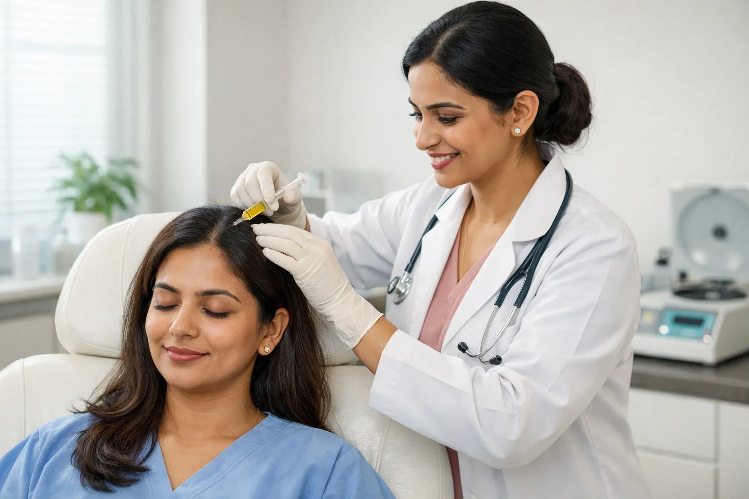 PRP therapy for hair loss in women performed by a dermatologist.