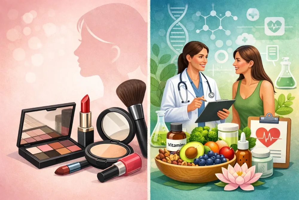 Shift from traditional cosmetic beauty to holistic women’s wellness trends in 2025.
