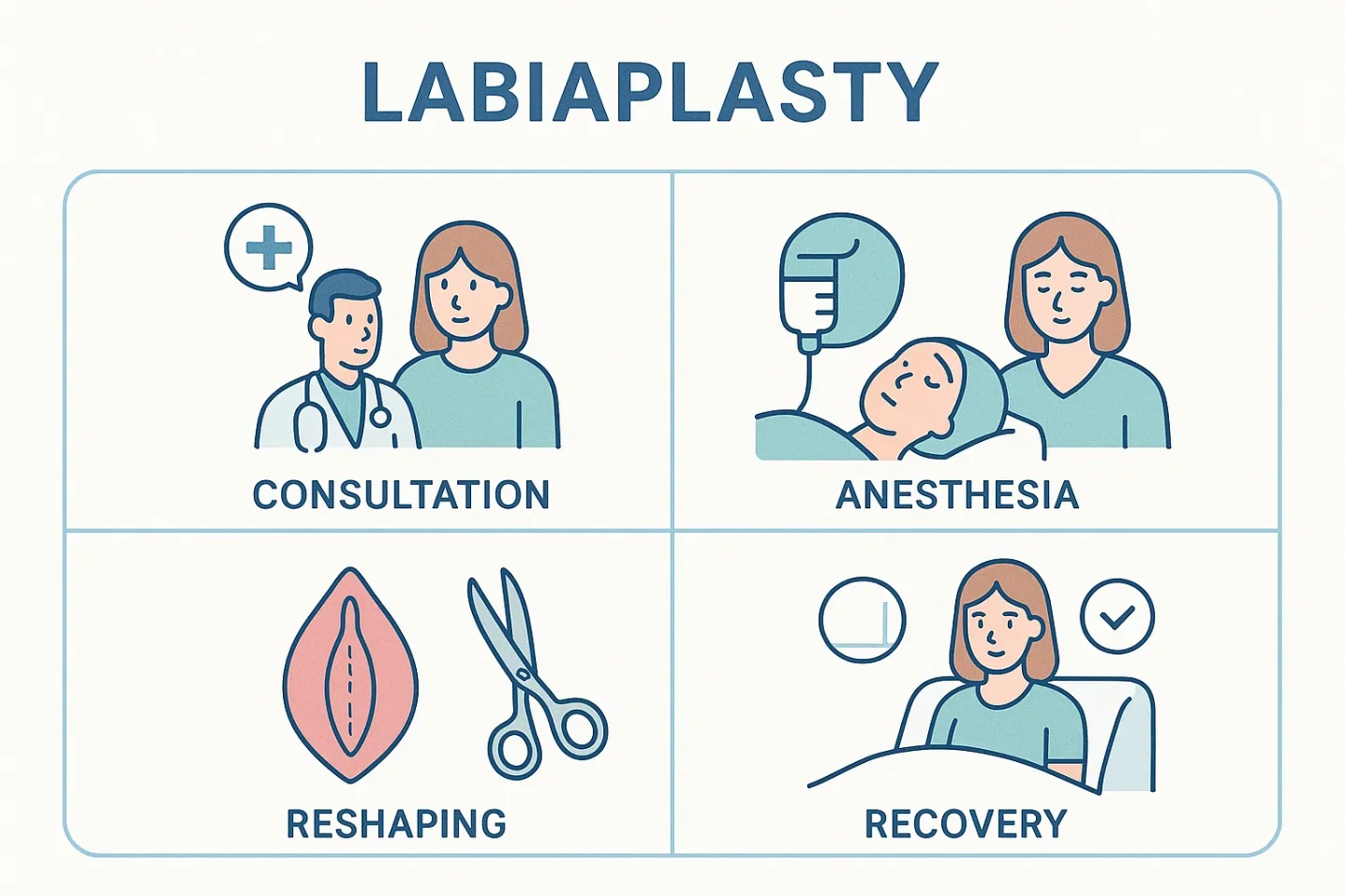 Step-by-step visual explaining the labiaplasty procedure in a simplified format.