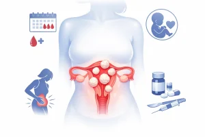 Visual representation of uterine fibroids showing symptoms, risks, and treatment awareness.