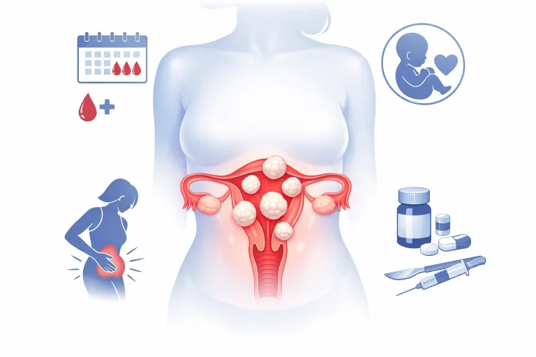 Visual representation of uterine fibroids showing symptoms, risks, and treatment awareness.