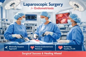 3D illustration showing endometriosis lesions treated with laparoscopic surgery
