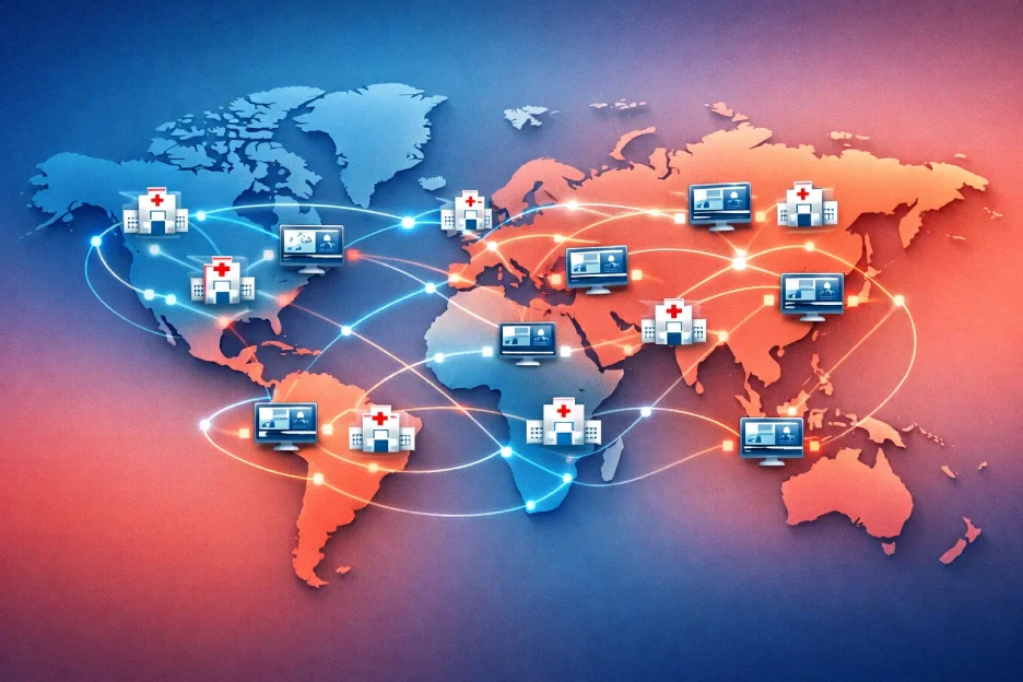 Global network illustration showing MStudios supporting doctors