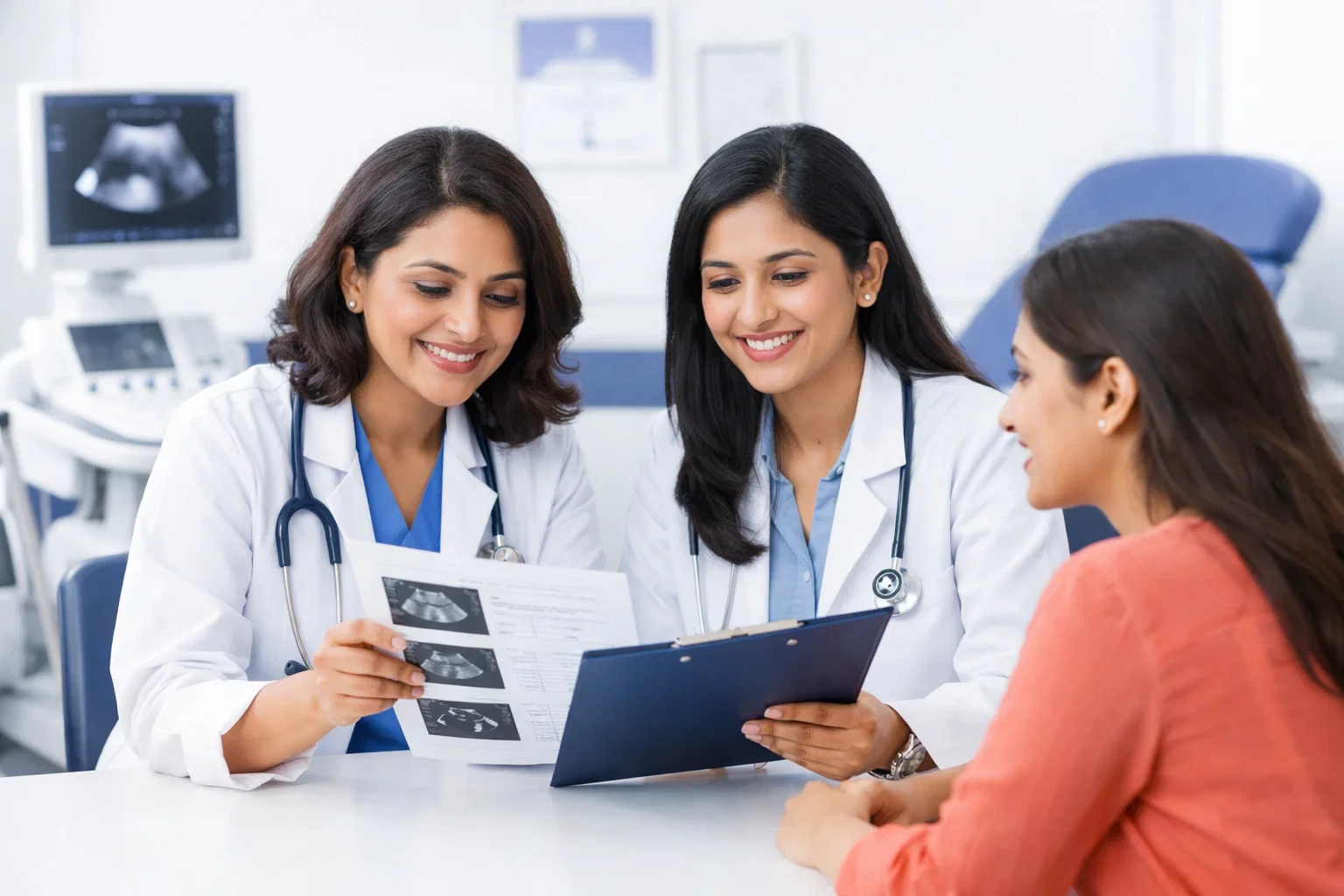 Gynecologists providing preventive cervical cancer screening care in a women’s health clinic.