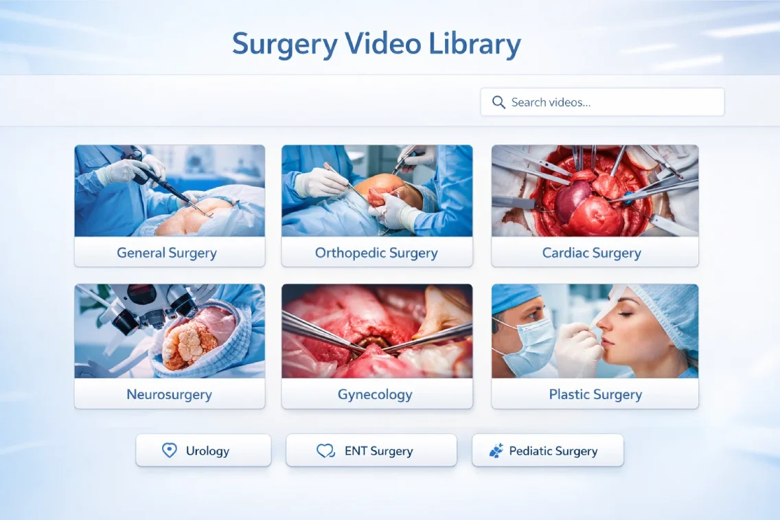Organized surgery video library interface for continuous surgical education.