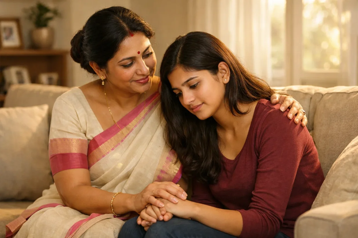 Parent offering emotional support to a teenage girl