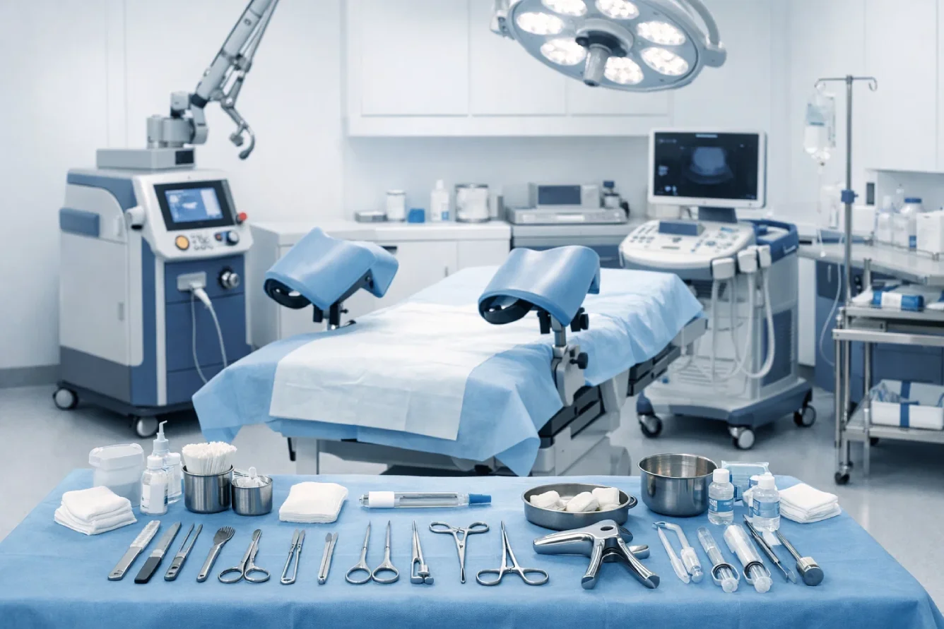 Sterile operation theatre highlighting safety standards for cosmetic gynecology procedures.